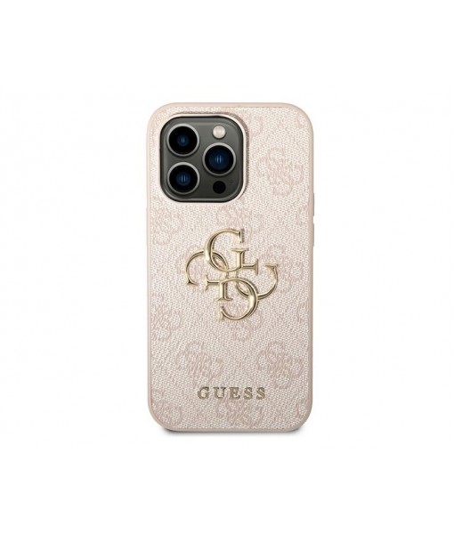 Husa IPhone 15 Pro, Guess Originala, Big Metal Logo, Roz